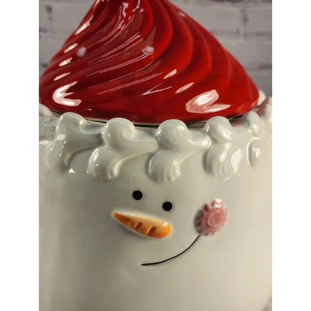 Vintage Snowman Marshmellow Cookie Jar Canister Winter Holiday Kitchen Decor